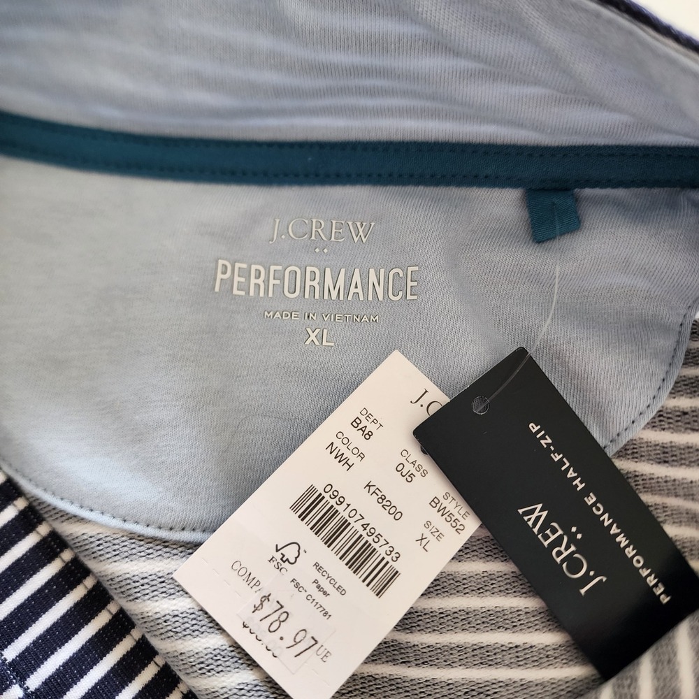 J. Crew Performance blue white stripe 1/2 zip pullover shirt mens size XL - Picture 4 of 5
